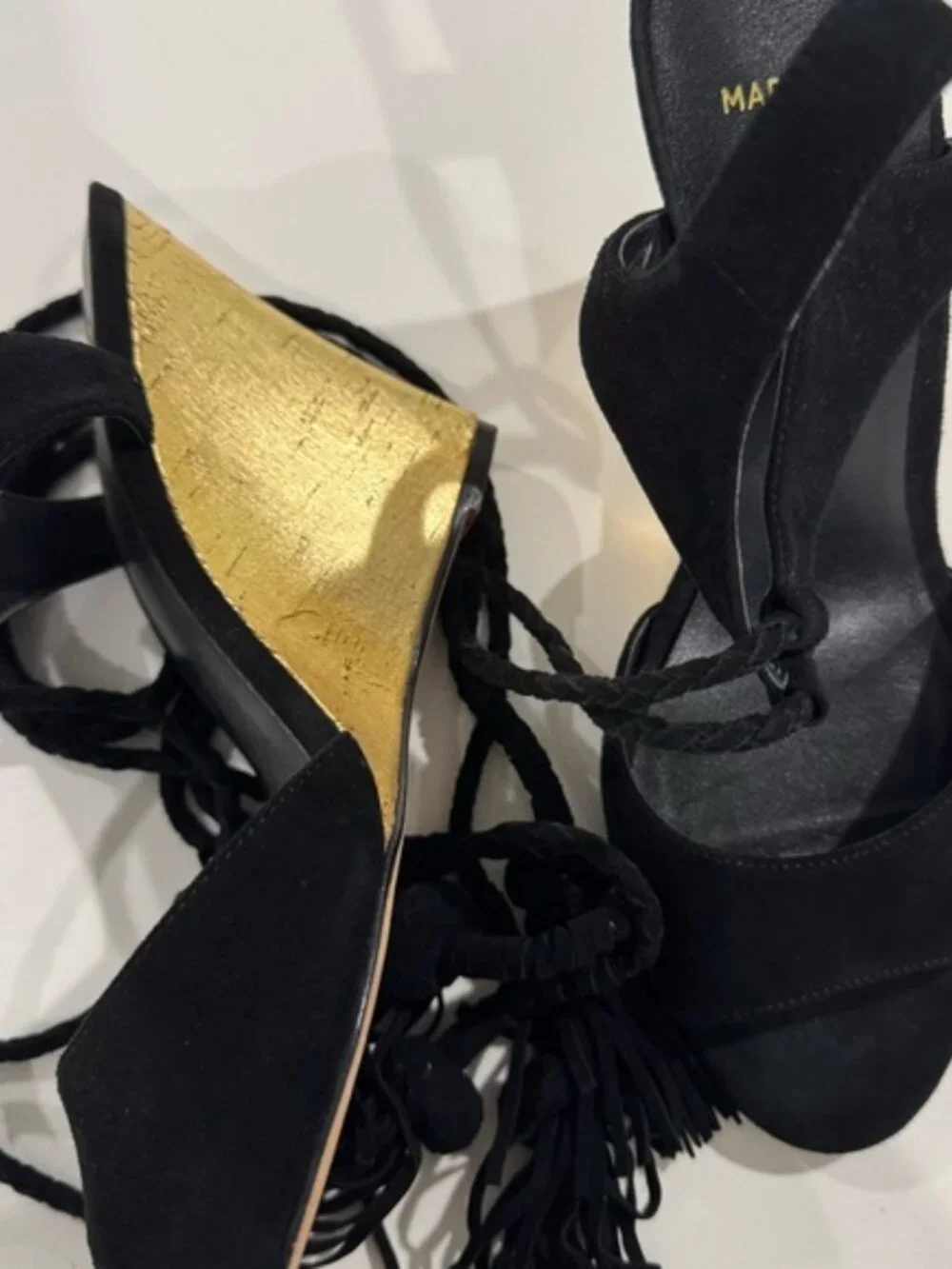 Marciano Black and Gold Wedge Suede Size 6 Womens Shoes - Picture 3 of 4